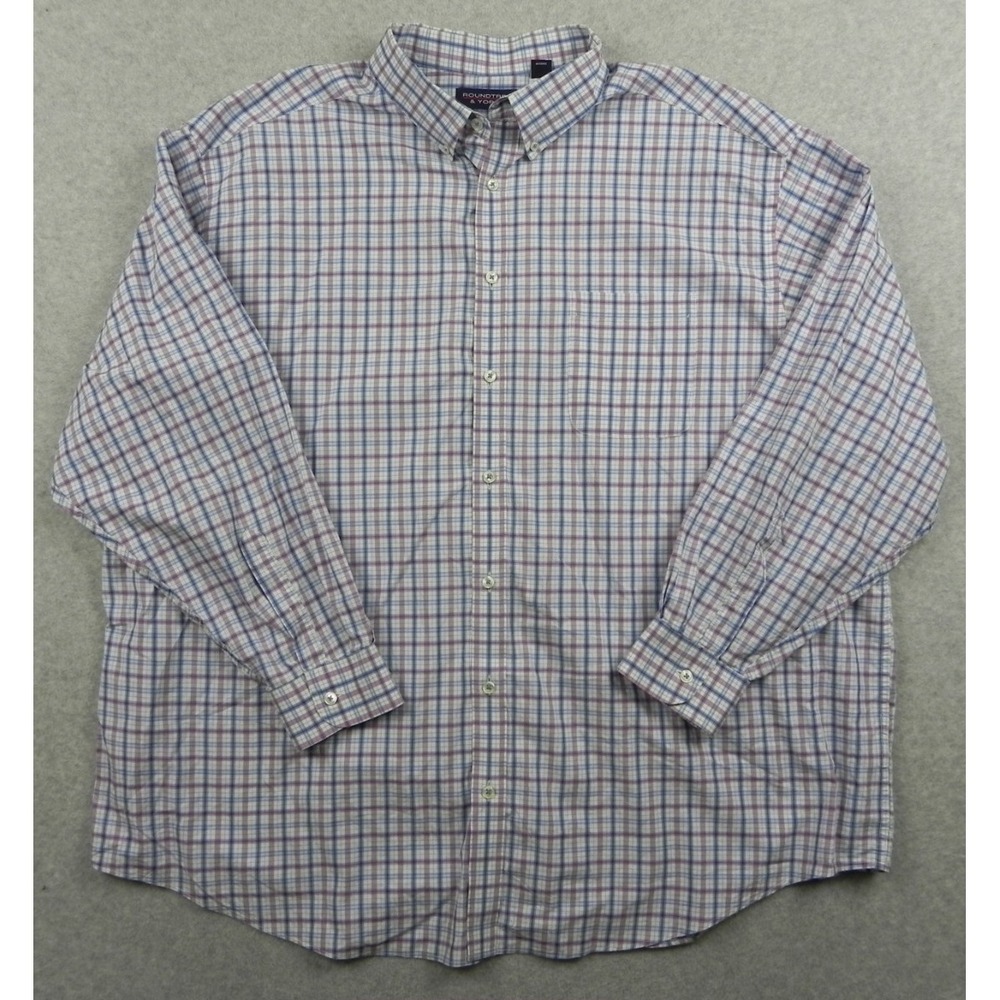 Roundtree & Yorke Shirt Mens 3XB Big Pocket Button Up Blue Plaid Long Sleeve